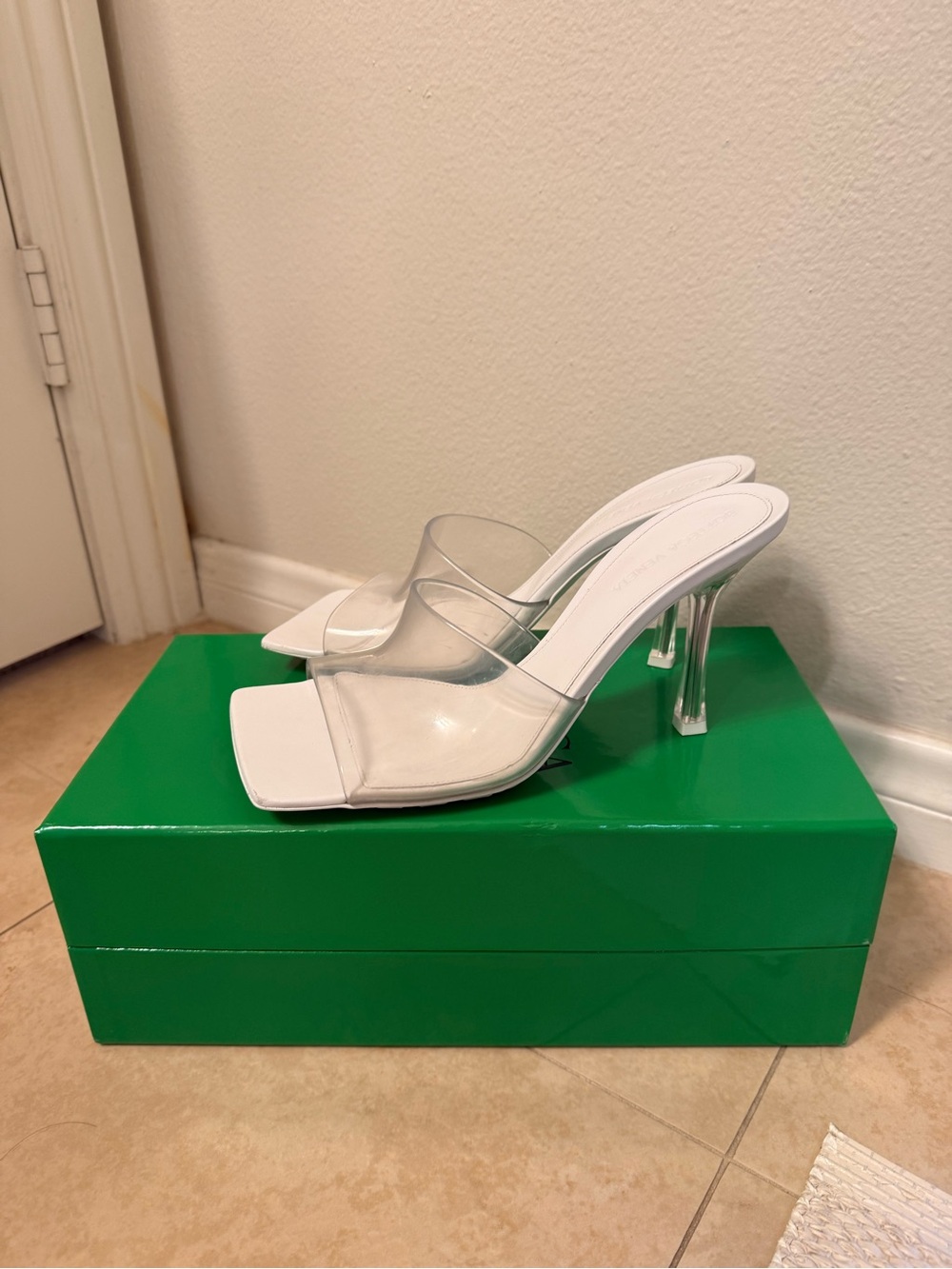 Transparent strap heeled sandals